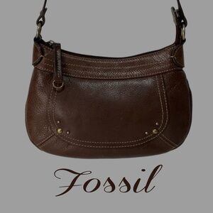 FOSSIL Vintage Genuine Leather Brown Shoulder Crossbody Bag with Brass Accents
